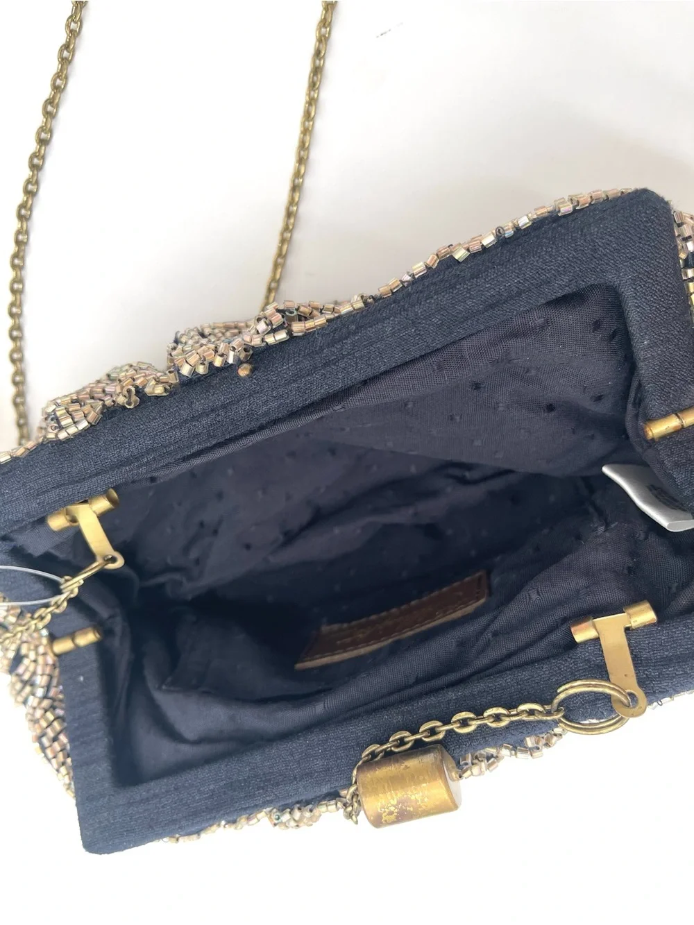 Anthropologie Miss Albright Beaded Evening Clutch Clamshell Chain Strap NWT